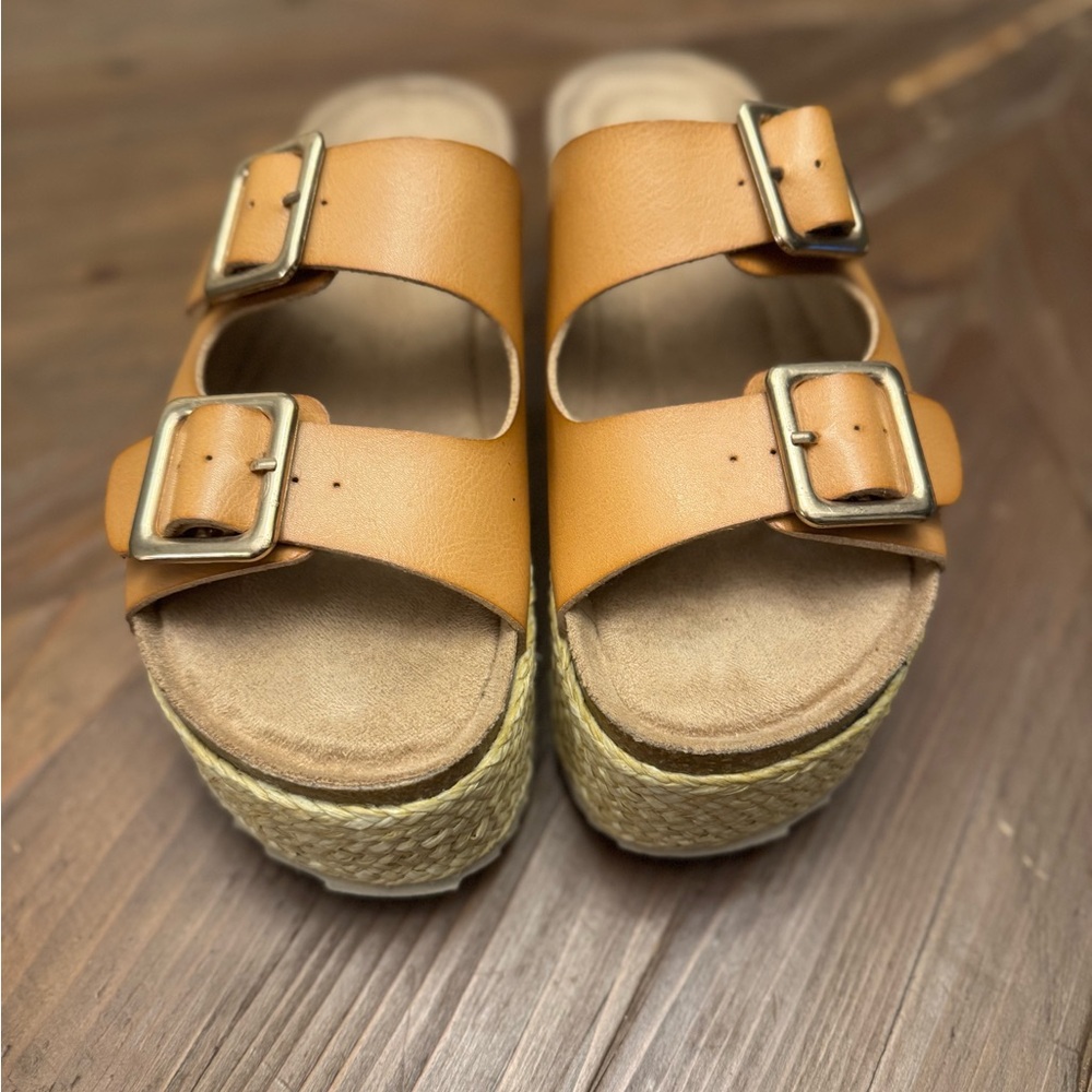 Madden Girl Tan Double Buckle Platform Sandals